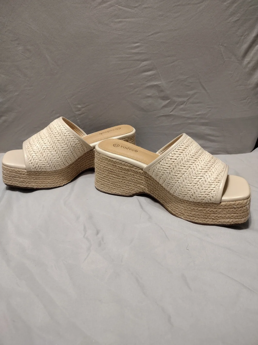 Vodvob Cream Woven Platform Slide Sandals 6.5